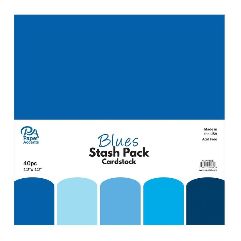 Accent Design Paper Accents PA Paper Accents Stash Pack Cardstock Pack 12" x 12" Blues colored cardstock paper for card making, scrapbooking, printing, quilling and crafts, 65lb., 40 pieces - Image 1